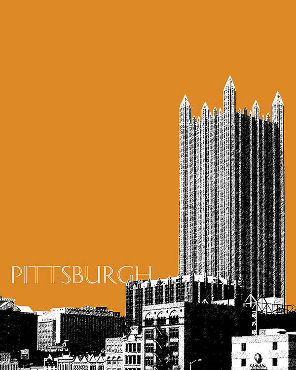 Architecture Art Print featuring the digital art Pittsburgh Skyline PPG Building - Dark Orange by DB Artist