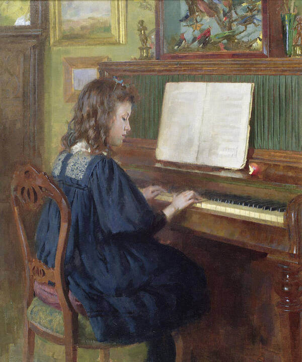 Playing The Piano Art Print featuring the painting Playing the Piano by Ernest Higgins Rigg