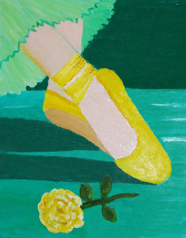 Ballet Art Print featuring the painting Point Shoes in Yellow by Margaret Harmon