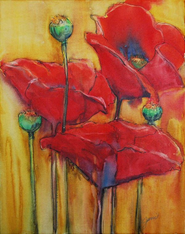 Poppies Art Print featuring the painting Poppies III by Jani Freimann