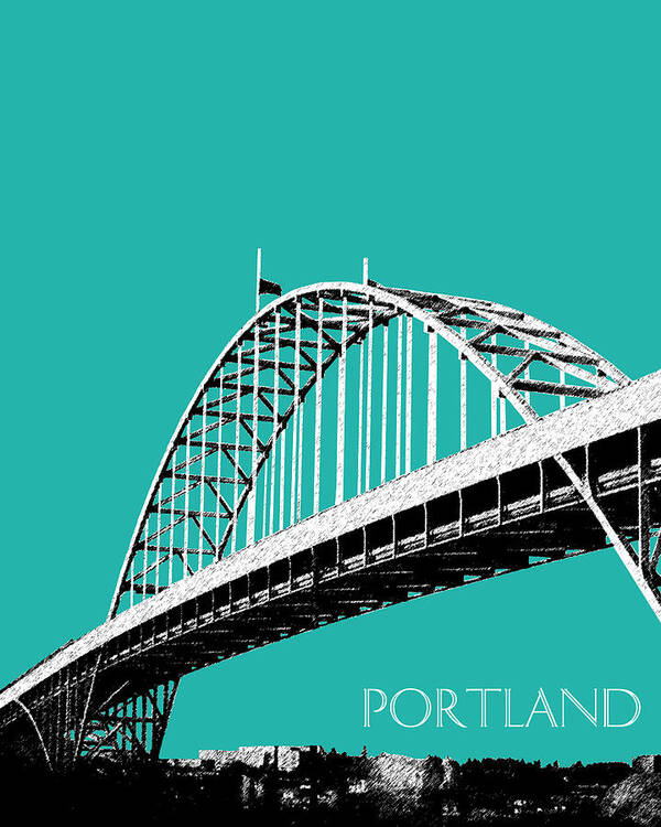 Architecture Art Print featuring the digital art Portland Bridge - Teal by DB Artist