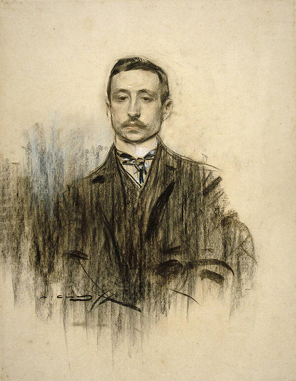 Ramon Casas Art Print featuring the drawing Portrait of Eduardo Chicharro by Ramon Casas