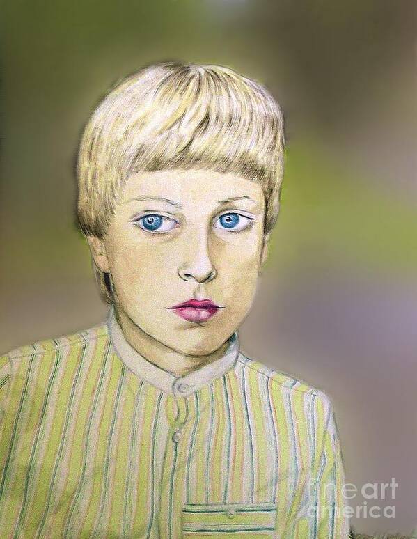 Portrait Art Print featuring the painting Portrait of Justin age 9 by Joan-Violet Stretch
