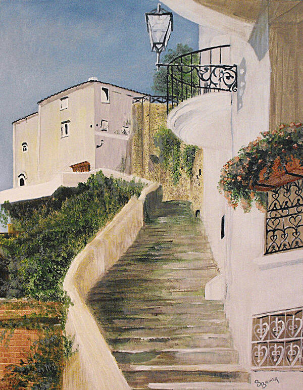 Staircase Art Print featuring the painting Positano Staircase by Susan Bruner