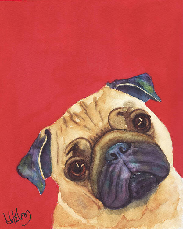 Pug Painting Art Print featuring the painting Pug 2 by Greg and Linda Halom
