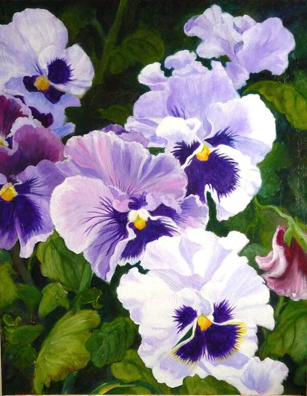 Floral Art Print featuring the painting Purple pansies by Betty M M Wong
