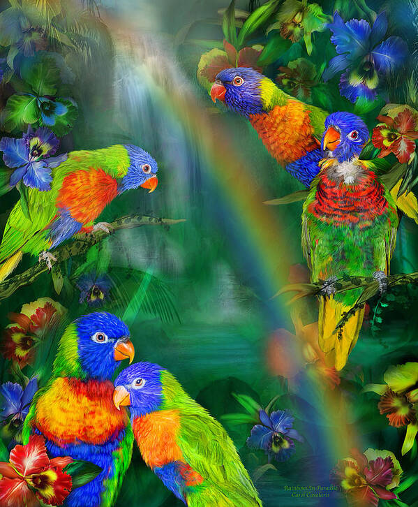 Parrot Art Print featuring the mixed media Rainbows In Paradise by Carol Cavalaris