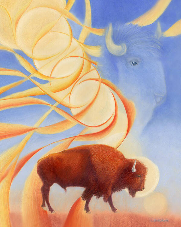 Buffalo Art Print featuring the drawing Receiving Buffalo by Robin Aisha Landsong