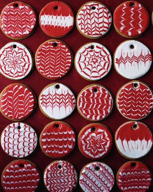 Cooking Art Print featuring the photograph Red And White Christmas Cookies by Romulo Yanes
