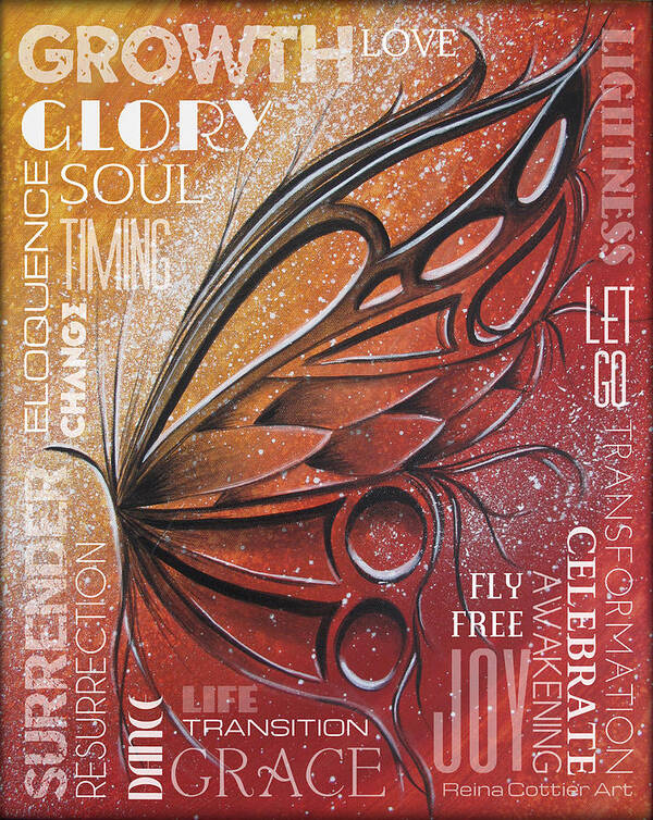 Butterfly Art Print featuring the painting Red Butterfly Wordart by Reina Cottier