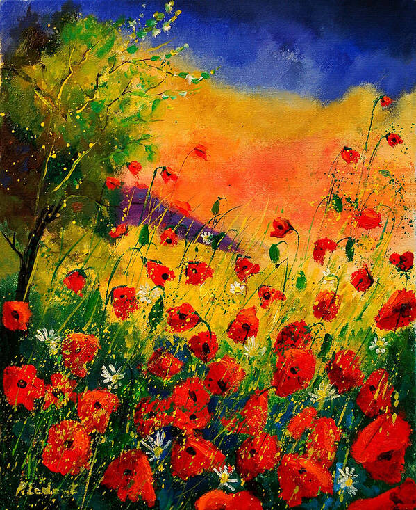 Poppies Art Print featuring the painting Red Poppies 45 by Pol Ledent