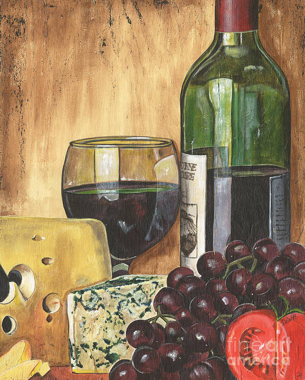 #faatoppicks Art Print featuring the painting Red Wine and Cheese by Debbie DeWitt