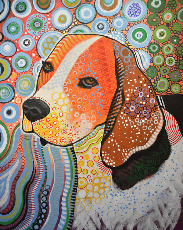 Dog Art Print featuring the painting Rocky ... Abstract Dog Art ... Beagle by Amy Giacomelli