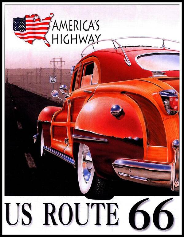 Route66 Art Print featuring the digital art Route 66 America's Highway by Georgia Clare