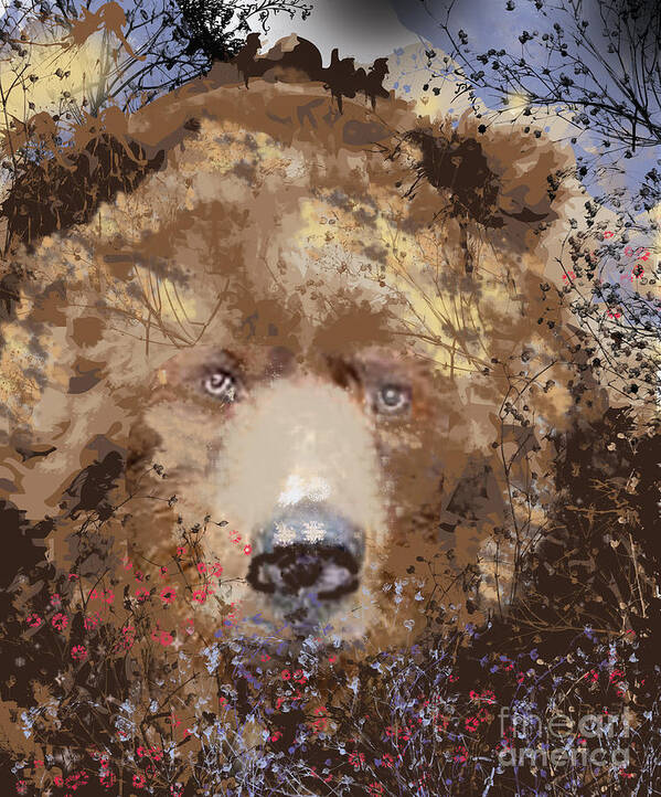 Brown Bear Art Print featuring the digital art Sad Brown Bear by Kim Prowse