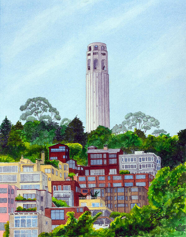 Landscape Art Print featuring the painting San Francisco's Coit Tower by Mike Robles