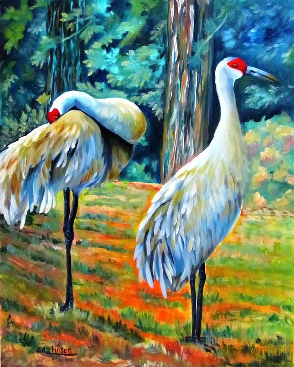 Cranes Art Print featuring the mixed media Sandhill Cranes at Twilight by Carol Allen Anfinsen
