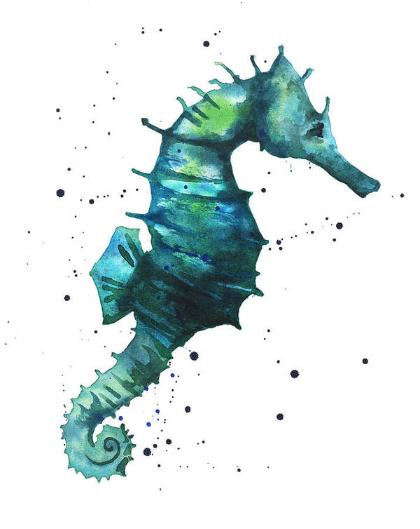 Seahorse Art Art Print featuring the painting Seahorse in Teal by Alison Fennell