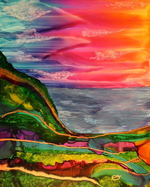 Alcohol Ink Art Print featuring the painting Search the Golden Path by Eli Tynan