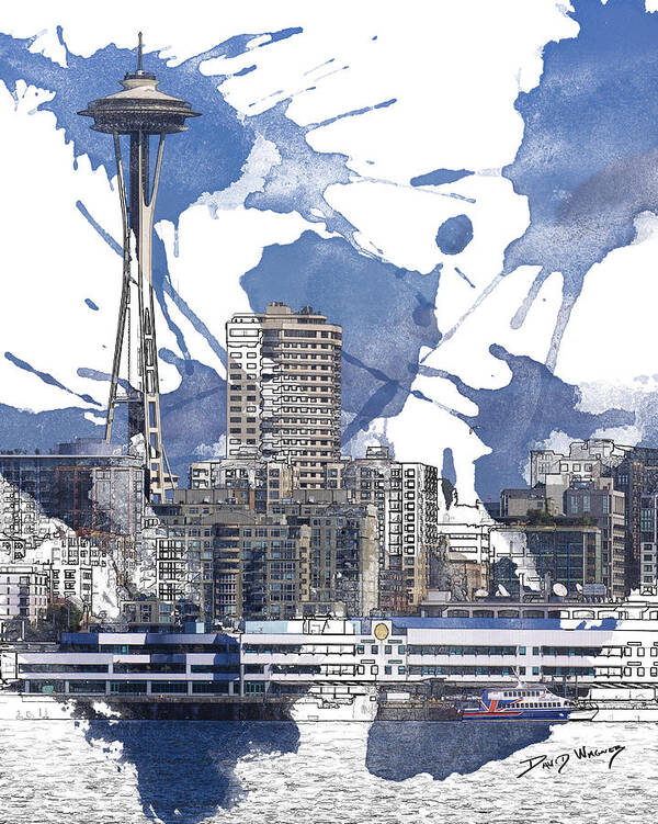 Seattle Art Print featuring the painting Seattle Line and Splatter by David Wagner