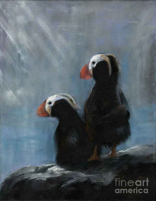 Puffins Art Print featuring the painting Shore Patrol by Sharon Furze