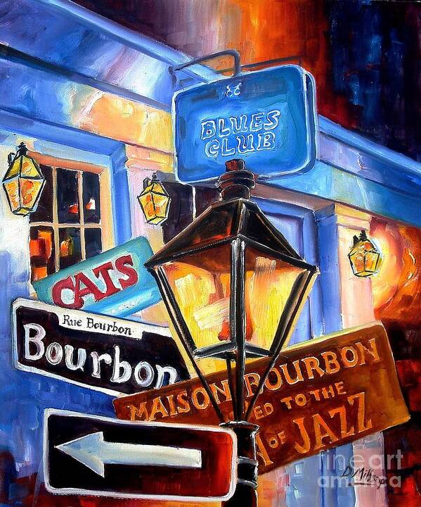 New Orleans Art Print featuring the painting Signs of Bourbon Street by Diane Millsap