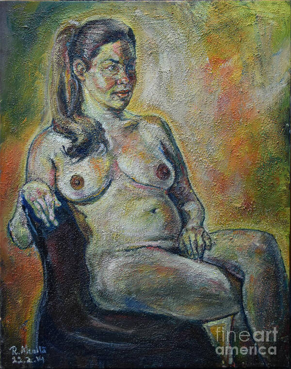 Raija Merila Art Print featuring the painting Sitting Nude by Raija Merila
