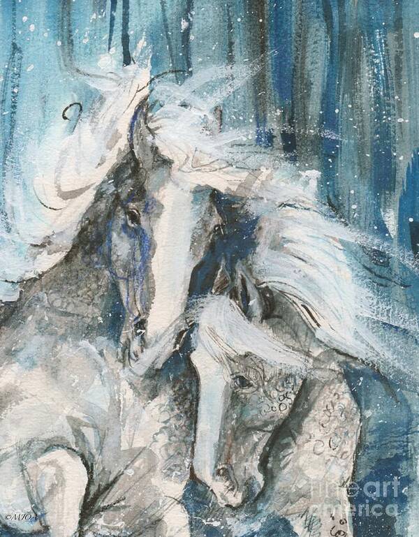 Horses Art Print featuring the painting Snow Horses2 by Mary Armstrong