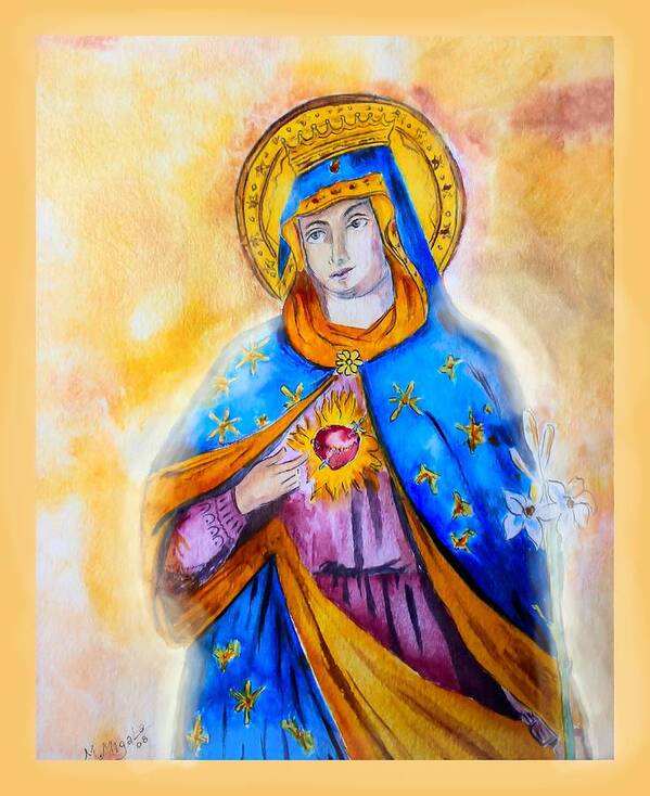 Traditional Art Print featuring the painting Sorrowful Immaculate Heart by Myrna Migala