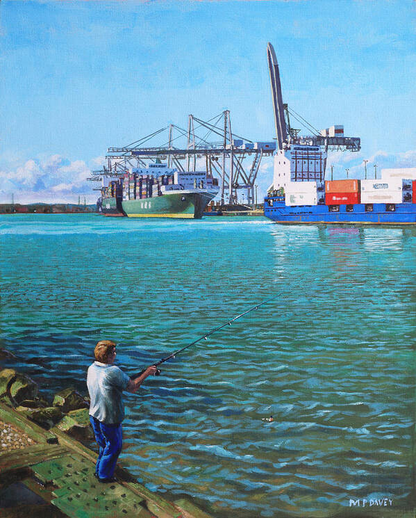 Docks Art Print featuring the painting Southampton Western Docks Container Terminal as seen from Marchwood by Martin Davey