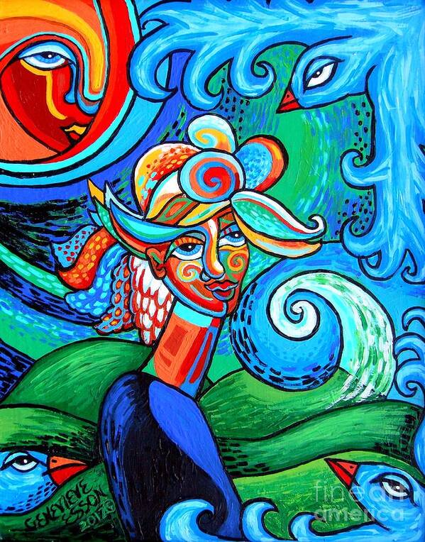 Woman Art Print featuring the painting Spiral Bird Lady by Genevieve Esson
