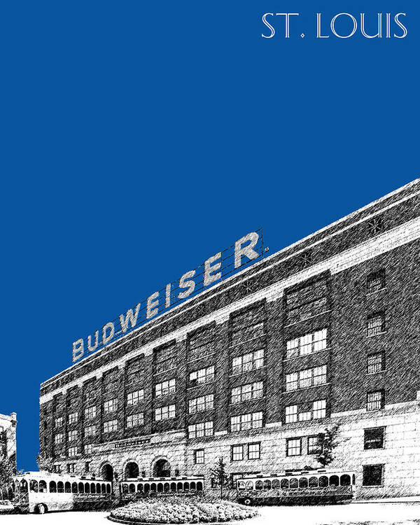 Architecture Art Print featuring the digital art St Louis Skyline Budweiser Brewery - Royal Blue by DB Artist
