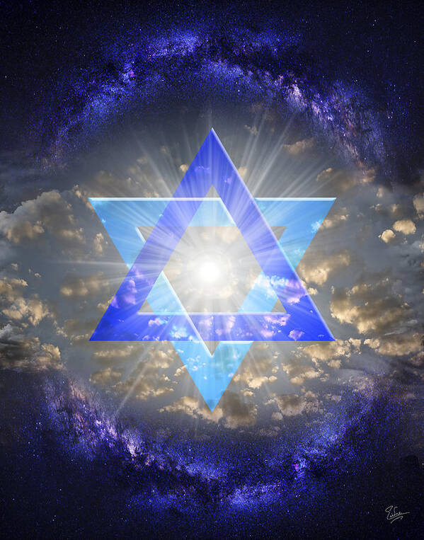 Star Of David Art Print featuring the digital art Star Of David and The Milky Way by Endre Balogh
