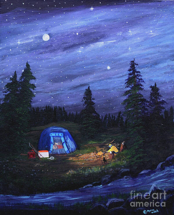 Tent Art Print featuring the painting Starry Night Campers Delight by Myrna Walsh