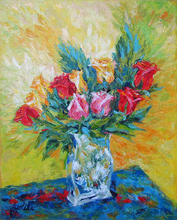 Still Life Art Print featuring the painting Vase of Roses by Jyotika Shroff
