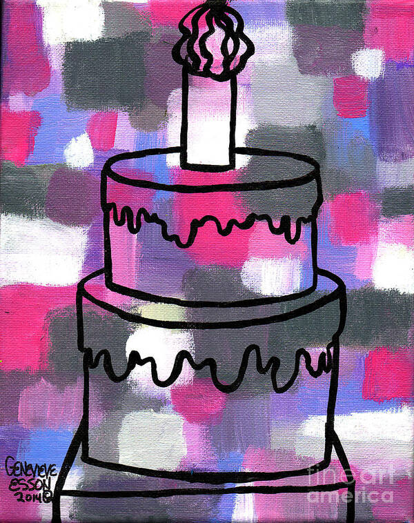 Stl250 Art Print featuring the painting STL250 Birthday Cake Pink and Purple Abstract by Genevieve Esson