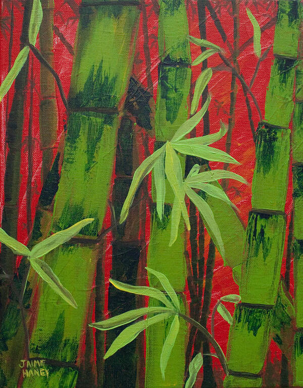 Bamboo Art Print featuring the painting Sultry Bamboo Forest acrylic painting by Jaime Haney