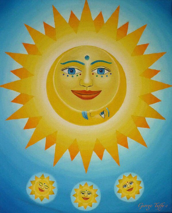Sun Art Print featuring the painting Sun-moon-stars by George Tuffy