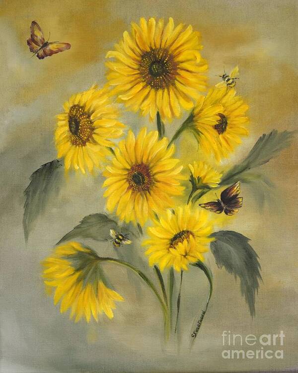 Sunflowers Art Print featuring the painting Sunflower Bouquet by Carol Sweetwood