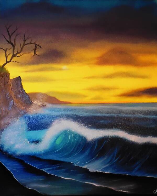 Bob Ross Reproduction Art Print featuring the painting Sunset Wave by Charles Eagle