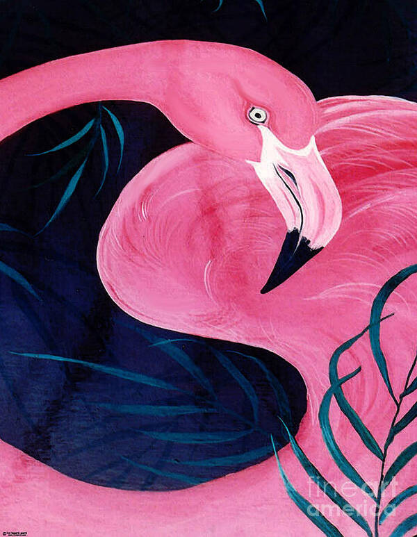 Flamingo Art Print featuring the painting Table Top Flamingo by Lizi Beard-Ward