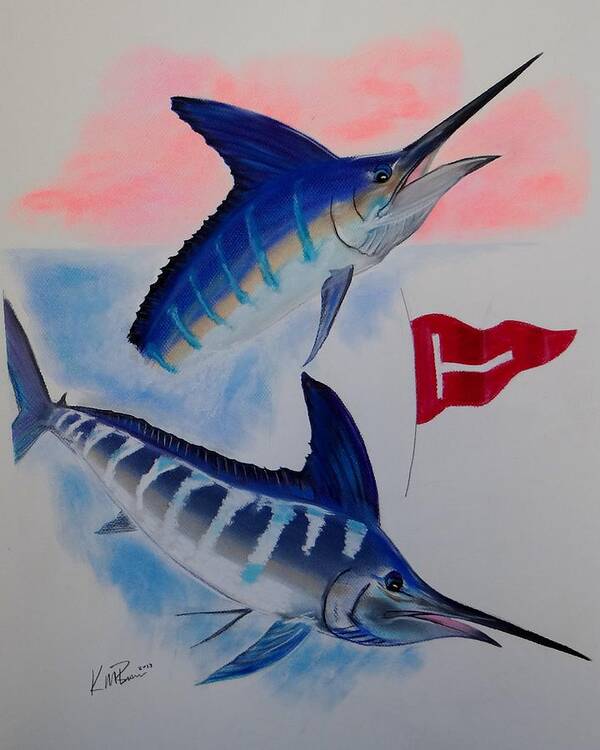 Blue Marlin Paintings Art Print featuring the painting Tag and Release by Kevin Brown