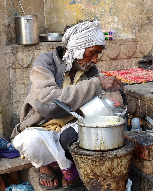 Tea Art Print featuring the photograph Tea Stall On the Ghats - Varanasi India by Kim Bemis