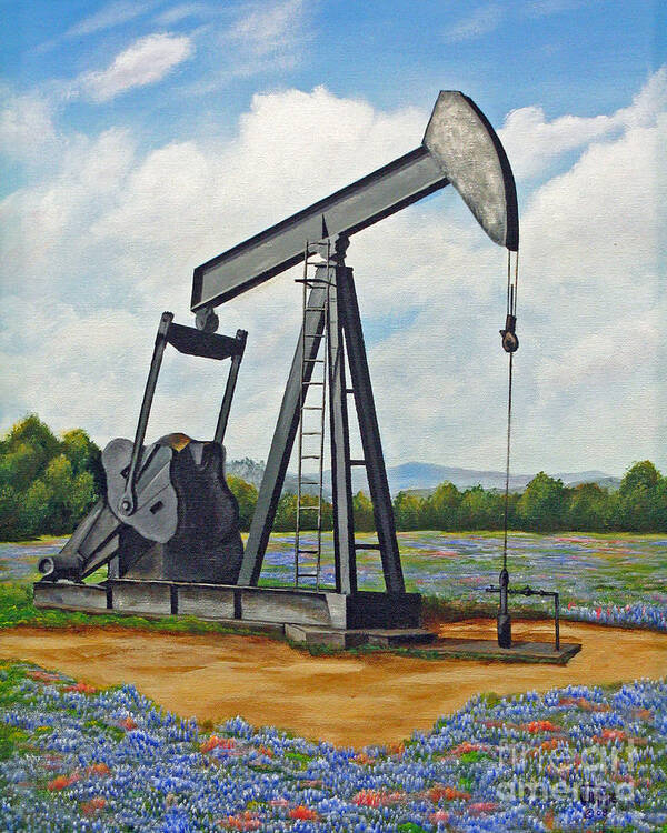 Texas Art Print featuring the painting Texas Oil Well by Jimmie Bartlett
