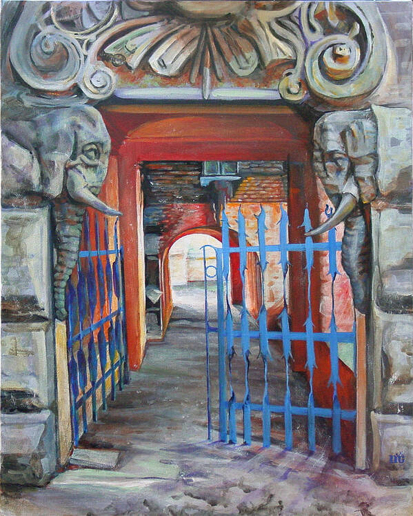 City Art Print featuring the painting The Blue Gate by Marina Gnetetsky