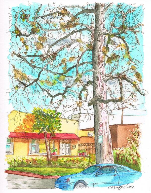 Nature Art Print featuring the painting The dry tree in the yellow house - Hollywood - California by Carlos G Groppa
