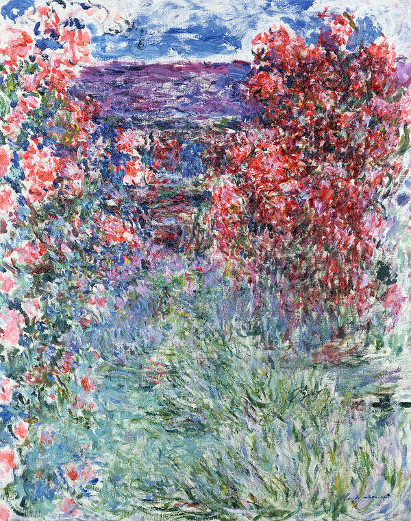 Pink Art Print featuring the painting The House at Giverny under the Roses by Claude Monet