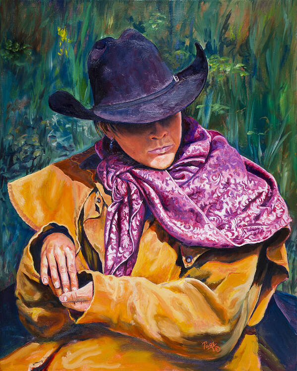 Cowboy Art Print featuring the painting The Purple Scarf by Page Holland