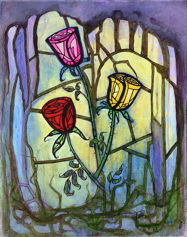 Roses Art Print featuring the painting The Three Roses by Terry Webb Harshman