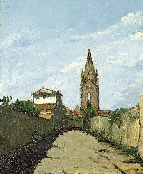 Landscape Art Print featuring the painting The Village Church, C.1866-70 by Antoine Fortune Marion